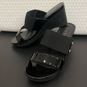 NEW!! Ralph Lauren Black Wedge Sandals - Size 5.5